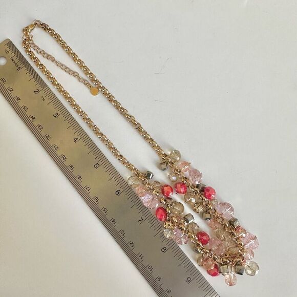 LOFT Necklace Boho Pink Cluster Beaded Bib Gold Tone necklace - Picture 7 of 7